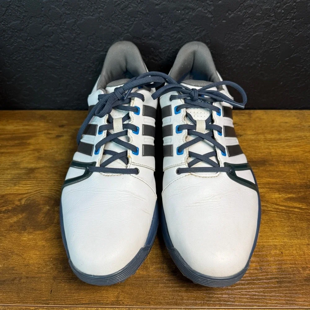 Adidas Adipower Boost Q44661 White Blue Leather Golf Shoes Mens Size 9 - Picture 2 of 7